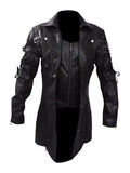 Coat Men Faux Leather PU Trench Jacket Medieval Goth Spring Fall Top Streetwear Vintage Gothic Moto Biker Outwear Abrigos-Outfit