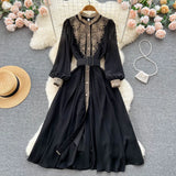 Dress To Receive Black Dress Small Black Dress Small Black Dress Atmosphere Lace Temperament Autumn Dress Feeling Women's