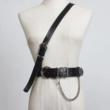 Pu Leather Black Chain Split Long Wide Strap Belt Personality Women New Fashion Tide All-match Spring Autumn 2023