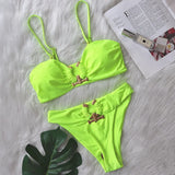 Toloer 2023 Sexy Bikini Leopard Print High Waist Swimsuit Metal Accessories Women's