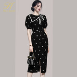 Han Queen Korean Summer Dress Embroidered Pencil Dress Office Eleagnt Work Vestidos Business Sheath Bodycon Women Dresses-Outfit