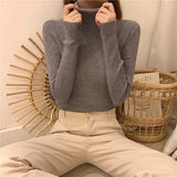 WOTWOY Ribbed Knitted Turtleneck Sweater Women Autumn Winter Slim Fit Basic Pullover Female Long Sleeve Black White