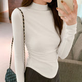Collar Head Pure Desire Long-Sleeved Pleated Blouse Women's Autumn And Winter New Tight Waist Shirt-Outfit