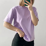 Basic Cotton T Shirt Women Summer New Oversized Solid Tees 7 Color Casual Loose Tshirt Korean O Neck Female