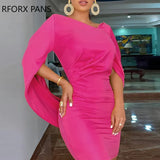 Women Plain Cloak Design Ruched Bodycon Dress Elegant Party Dress-Outfit