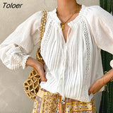 2023 Spring Summer Blouse Shirts Women Long Sleeve Boho White Loose Blouses Shirt Women's Clothing Beach Tops