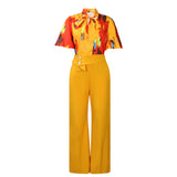 New Summer Printing Long-Sleeved Shirt Top Broad Leg Pants Fashion Set Two