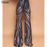 Fashion for Women 2023 Glitter High Waist Bell-bottomed Colorblock Striped Sequins Pants & Casual Trousers Europe