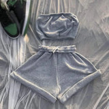 Solid Sportswear Two Piece Sets Women 2021 Crop Top And Drawstring Shorts Matching Set Summer Athleisure