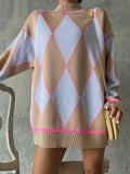 Women's Pullover Sweaters Round Neck Contrast Color Over Size Lady Warm Sweater 2022 Retro Loose Cozy Mid-Length