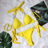 Toloer New Bikini Crystal Diamond Bikini Solid Color Strap Swimsuit High End Sexy Female Swimsuit