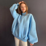 Hoodie Round Neck Black White Long Sleeve Pullover Oversized Casual Warm Sweatshirts Autumn Winter
