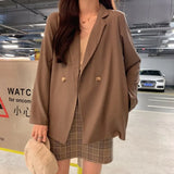 Women New Chic Solid Korean Teens Long-sleeve Harajuku Loose Office Single-button Spring Stylish Fashion Breathable