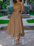 New Women's Dress Fashion Temperament Solid Color Office Lady Irregular One-Shoulder Strap Waist Women's Long