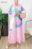 Straight Dress For Women Lapel Long Sleeve Single Breasted Colorblock Patchwork Ruched Dresses Female Clothing