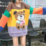Industry Beaded Bear Sweaters Women Fall/Winter 2022 New Fashion All-match Loose Pullover Long Sleeve Tops Cute