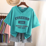 100% Cotton L-6XL T Shirt Plus Size Tshirt Short Sleeve Women Top Summer Cartoon Print Couple V Neck Oversized T