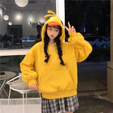 Kawaii Duck Hoodies Women Long Sleeve Cute Tops Animal Sweatshirts New Fall Winter Fashion Yellow Casual Pullovers Tops