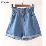 Summer Black Women Denim Shorts Women S-5XL Harem Ruffled White Blue High Waisted Shorts Female Elastic Short