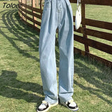 Adjustable Waist Wide Leg Jeans Women Autumn 2023 Pockets Loose Denim Pants Woman Baggy High Street Long Trousers