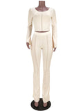 Autumn Solid Anti Traffic Line 2 Two Piece Sets Casual Outfit For Women 2023 Casual Crop Top And Flare Pants Set