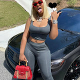 Sisterlinda Ribbed Knitted Fitness Tracksuit Women Two Piece Set Sexy Skinny Elastici Y2K Camis Tank Top+Pants Sporty