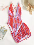 Summer Sexy Two 2 Piece Sets Skirts Bathing Suit Women Halter Backless Crop Top Beach Swimwear Bikini Print Matching