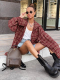 Street Style Red Plaid Shirts Women Irregular Long Sleeves Oversized Blouses Spring 2023 Loose Gingham Tops