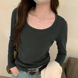Solid Color Large Round Neck Boutique Cashmere Bottomed Shirt With Slim Body And Long-Sleeved T-Shirt-Outfit