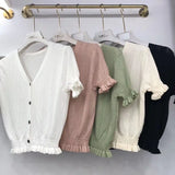 V-Neck Short-Style Knitted Cardigan Female Ins Super Hot New Korean Version Of Summer Sunscreen Shirt Short-Sleeved Woman-Outfit