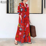 Elegant Printed Shirt Dress Women's Autumn Sundress ZANZEA Casual Long Sleeve Maxi Vestido Female Lapel Button