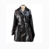 Women's Coat British Windy Thick Collar Long Leather Locomotive Leather Jacket Jacket