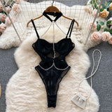 Chain Hollow Out Halter Camisole Rompers Transparent Short Fashion Jumpsuits Slim 2023 Women Summer Sexy