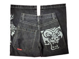 New High Street Hiphop Hip Hop Brand Printed Jeans Men's Straight Baggy Wide-Legged Pants-Outfit
