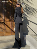Bodycon Black Two Piece Sets Womens Outifits Elegant Office Lady Pants Set Fashion Irregular Shirts With Trousers