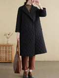 Clothes Women Solid Color Rhombus Cotton Coat Women's Lapel Long Oversized Parkas Jacket Women Overcoat Female