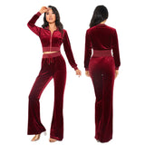 Women's Autumn 2023 New Women's Suit Leisure Fashion Velvet Cardigan Slim Two-Piece Set-Outfit