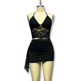 Perspective Sling Sling Vest Hollow Lace Splicing Bag Hips Short Skirt 2025 New Women's