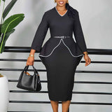 Women's New Temperament Tongle Solid-Colored Bag Hip Professional Pencil Dress African