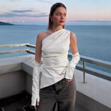 Toloer Women's Fall 2024 New Street Hipster Sleeveless Diagonal Collar PU Leather Vest Plus Sleeve Top Women's Suit-Outfit