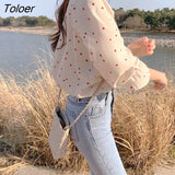 Women Long Flare Sleeve V-neck Sexy Printed Sweet Elegant Chiffon Hot Sale All-match Simple Loose Retro Chic Stylish