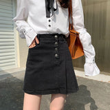 VAREY LIN Summer Women High Waist Asymmetrical Ruffles Single Breasted Short Denim Skirts Streetwear Female Jeans