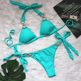 Toloer New Bikini Crystal Diamond Bikini Solid Color Strap Swimsuit High End Sexy Female Swimsuit