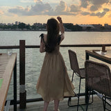 Summer Vintage Strap Dress Women Sleeveless Design One Piece Dress Korean Fahion Bandage Beach Party Midi Dresses