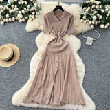 Inside Sweater Dress Women 2025 Winter Elastic Repair Slimming Famous Wind Single Buckle Knitted Long