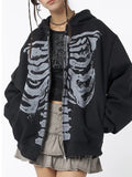 Black Oversized Hoodie with Skeleton