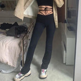 high waist hin thin Bandage Straight pants female high quality activity trousers kpop street leisure party