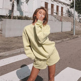 Tracksuit Spring Autumn Loose Two Piece Sets Casual Long Sleeve Letter Sweatshirt & Elastic Waist Shorts Female