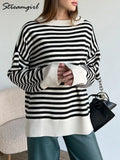 Green Striped Sweater Oversize Pullover For Women Loose Autumn Thin Knitted Tops 2022 Casual Womens Sweaters