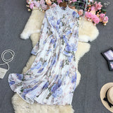 Large Flower Long-Sleeved Dress-Outfit